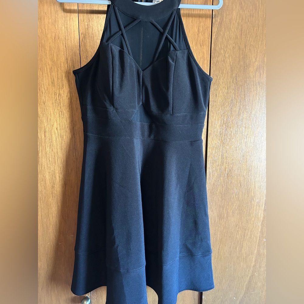 Black dress with mesh paneling